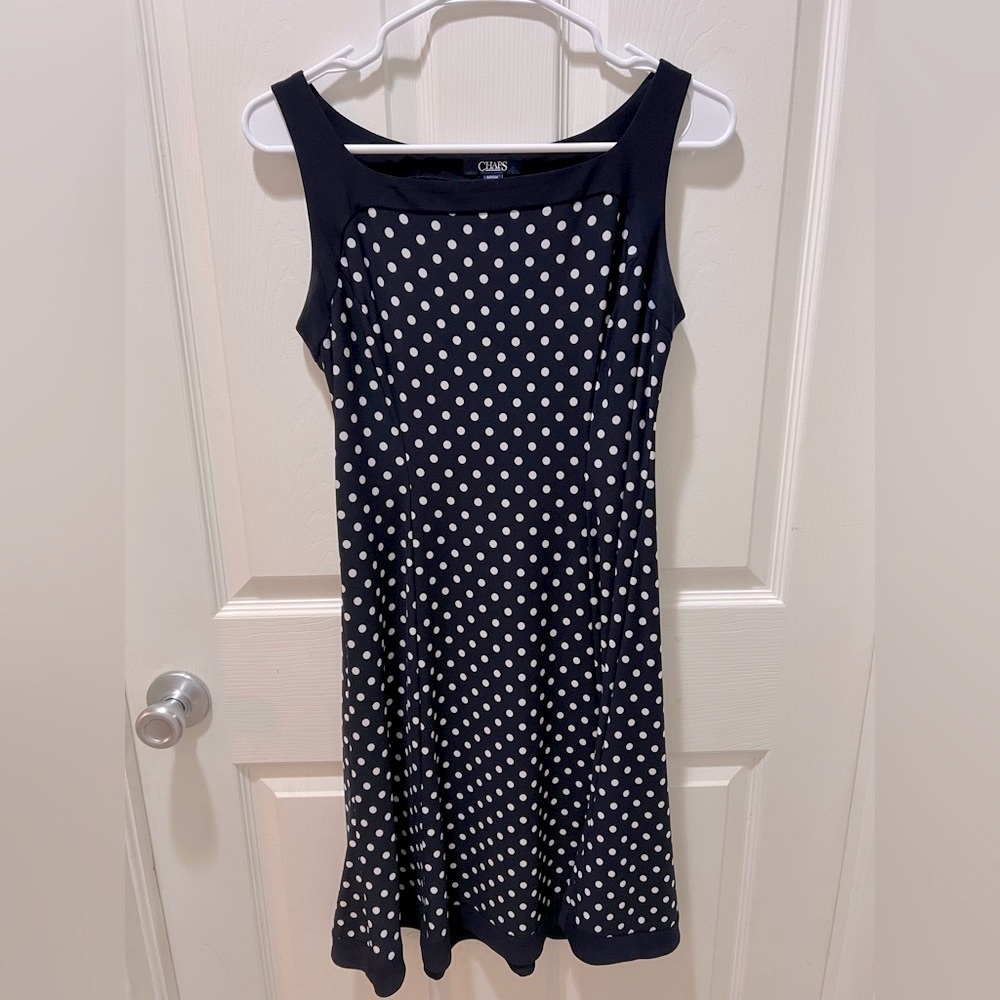 Chaps Black and White Sleeveless Scoop Neck Mini Sundress polka dot‎